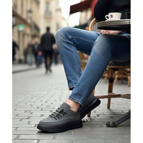 BA0332 Merdiven Desen Bağcıklı Erkek Yüksek Taban Füme Cilt Spor Ayakkabı