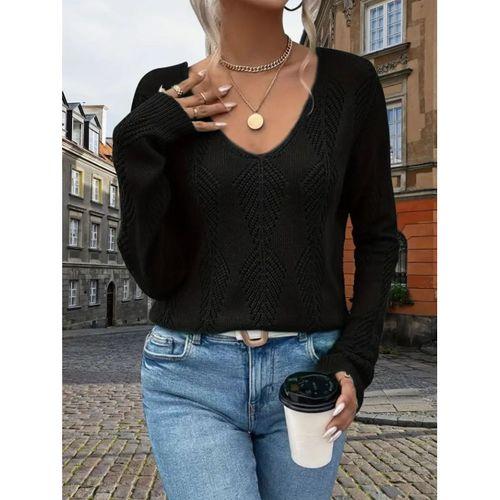 Kadın Uzun Kollu V Yakalı Arkası Düğmeli Triko Bluz