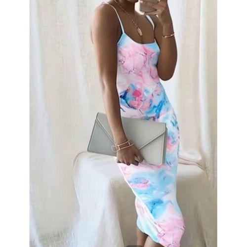 Kadın Omuz Askılı Dijital Baskılı Midi Boy Elbise