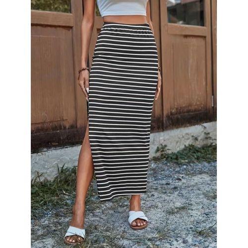 Kadın Yüksek Bel Yandan Yırtmaçlı Uzun Viskon Etek