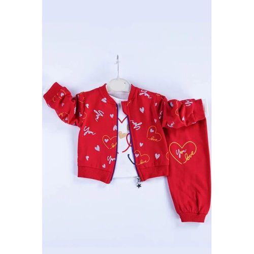 Kalp Desenli Hırkalı Pamuklu 3'lü Kız Bebek Takımı
