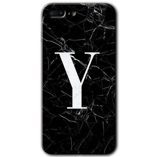 iPhone 8 Plus Kılıf HD Desen Baskılı Arka Kapak - Siyah Mermer Desenli Y Harfi