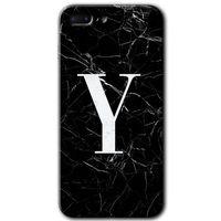 iPhone 8 Plus Kılıf HD Desen Baskılı Arka Kapak - Siyah Mermer Desenli Y Harfi