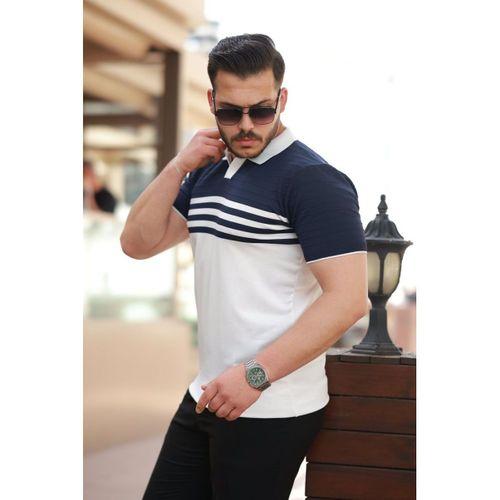 Erkek çizgi Desenli Yakalı Kısa Kollu T-shirt