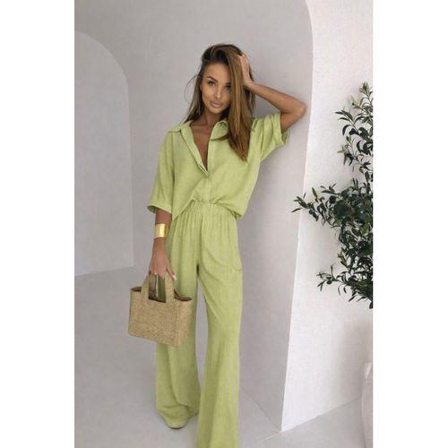 Kadın Krep Kumaş Gömlek Ve Ispanyol Paça Pantolon Ikili Takım