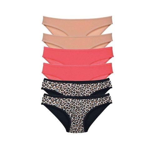 6 Adet Likralı Kadın Slip Külot Leopar Ten Fuşya