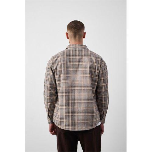 Carol Relaxed Fit Pamuklu Çizgili Flanel Erkek Gömlek - Bej