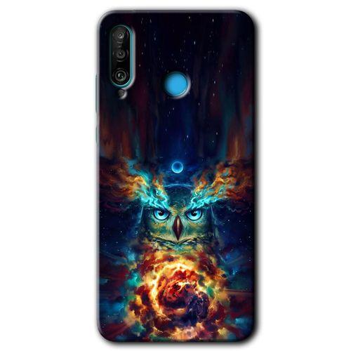 MRCİLETİSİM Huawei P30 Lite Kılıf Baskılı Kapak - Ballı Baykuş + 5D Tam Kaplayan Cam