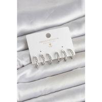 Gümüş Renk Pirinç Zirkon Taşlı Kadın Küpe - TJ-BKP11641