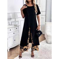 Kadın Kısa Kollu önden çapraz Detaylı Viskon Uzun Bluz Ve Desenli Iki Iplik Pantolon Ikili Takım