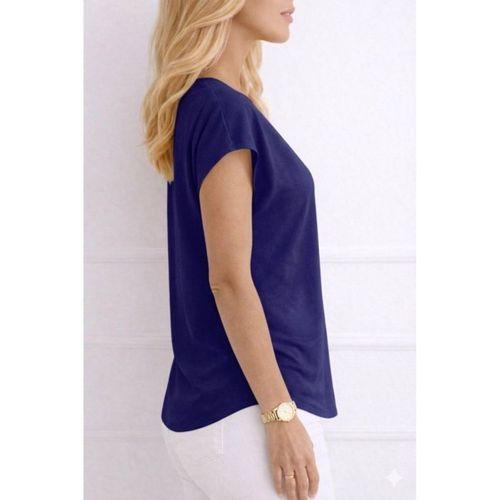 Kadın V Yaka Kısa Kol Dokuma Viskon Kumaş Bluz