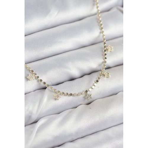 Pirinç Zirkon Taşlı Yıldızlı Ezme Zincir Model Gold Renk Kadın Kolye