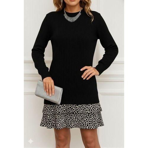 Kadın Uzun Kollu üst şardonlu Kaşkorse Alt Süprem Desenli Elbise