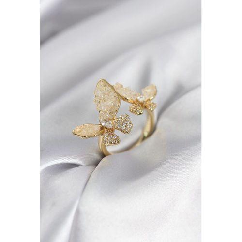 Gold Renk Beyaz Kelebek Model Zirkon Taşlı Kadın Yüzük