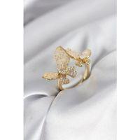 Gold Renk Beyaz Kelebek Model Zirkon Taşlı Kadın Yüzük