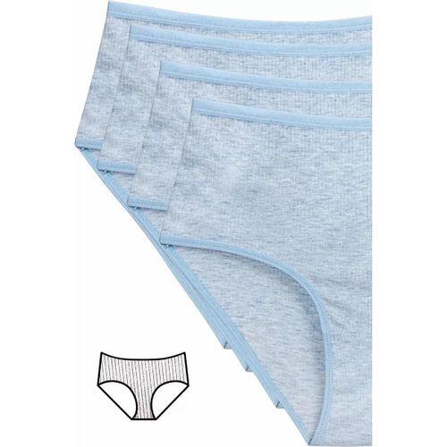 4'lü Yeni Seri Renkli Yüksek Bel Fitilli Ribana Bato Külot Mavi