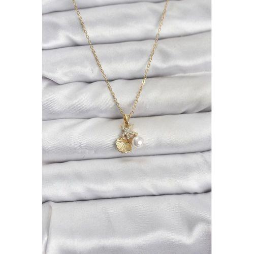 316L Çelik Zincir Gold Renk Deniz Kabuğu ve Deniz Yıldızı Model Zirkon Taşlı Kadın Kolye