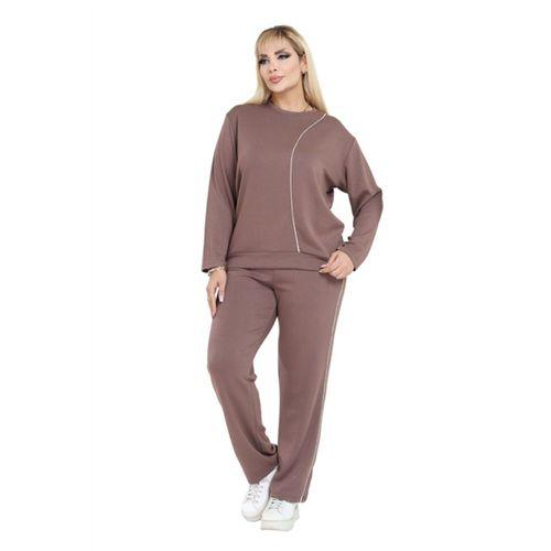 Melsay Butik Büyük Beden Vizon Krem Çizgi Detay Modal Kadın Eşofman Takımı