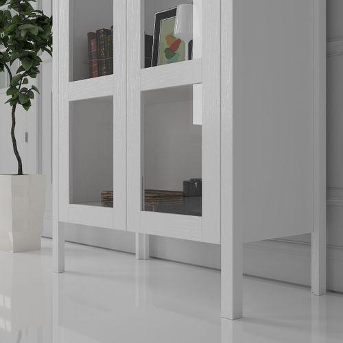 Venezia Cam Kapaklı  Ahşap Ayaklı Çok Amaçlı Dolap, Vitrin, Erzak Dolabı - Minifiks - Wood Beyaz