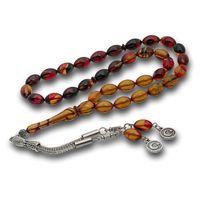 Metal Püsküllü Bordo Amber Sıkma Kehribar Tesbih