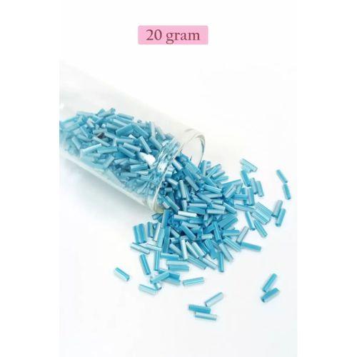 Uzun Boru Kesme Boncuk Çap 2mm Uzunluk 10 mm - 20 Gram - Açık Mavi Beyaz - BNC240