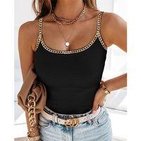 Kadın Askılı U Yaka Zincir şeritli Kaşkorse Bluz