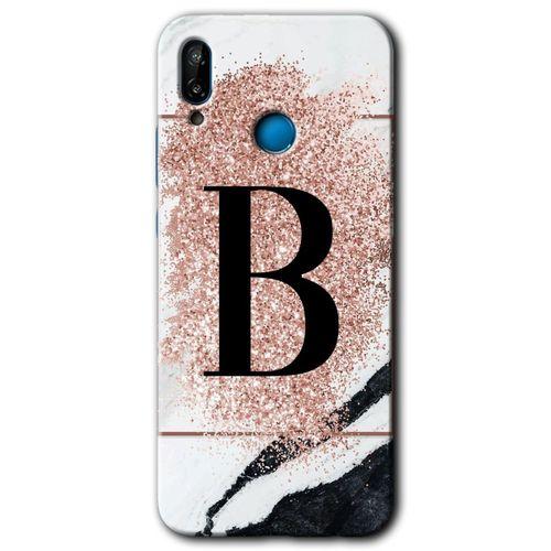 Potkal Hediye Fabrikası Huawei P20 Lite Kılıf HD Desen Baskılı Arka Kapak - Pembe Mermer Desenli B Harfi