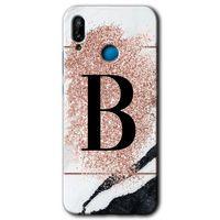 Potkal Hediye Fabrikası Huawei P20 Lite Kılıf HD Desen Baskılı Arka Kapak - Pembe Mermer Desenli B Harfi