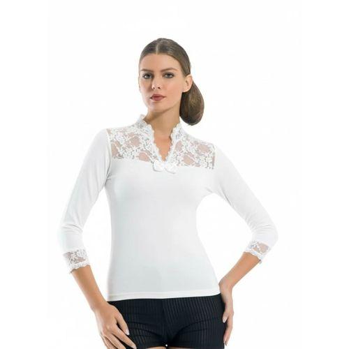 Geniş Dantelli Patlı Uzun Kollu Elestan Bluz  2176