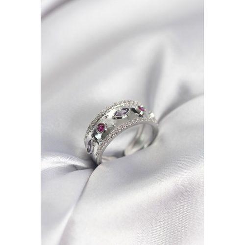 Gümüş Renk Zirkon Taşlı Vintage Kadın Yüzük