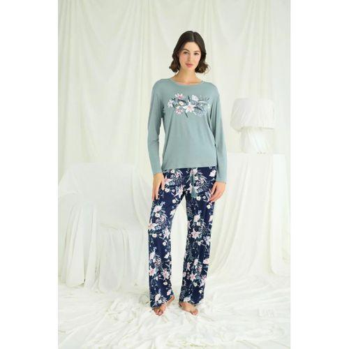 Çiçek Ve Yaprak Desenli Baskılı Pijama Takımı
