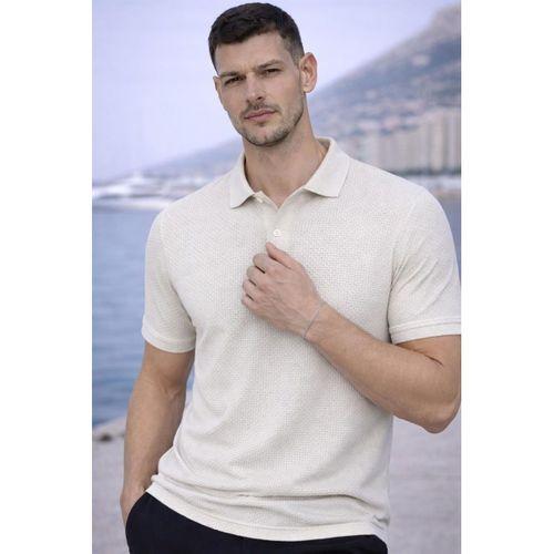 Evenor Kabartma Desenli Polo Yaka Düğmeli Relaxed Fit Yumuşak İnce Erkek T-Shirt - Taş