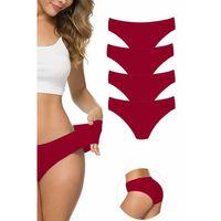 4 Adet Kadın Dikişsiz Lazer Kesim Esnek İz yapmayan Külot Bordo