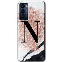 Potkal Hediye Fabrikası Tecno Camon 18P Kılıf HD Desen Baskılı Arka Kapak - Pembe Mermer Desenli N Harfi