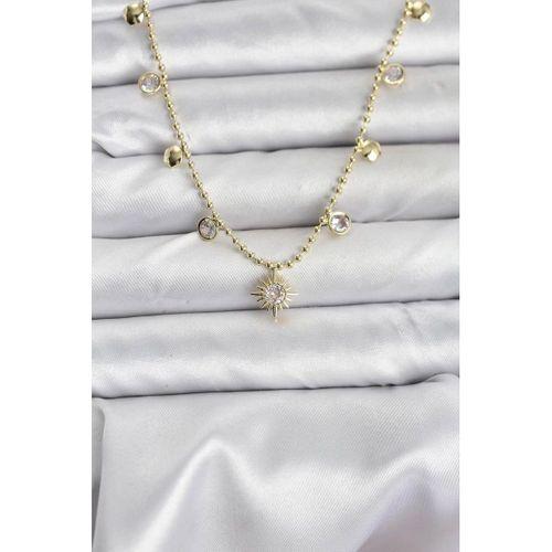 Zirkon Taşlı Kutup Yıldızı Model Pirinç Gold Renk Kadın Kolye