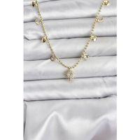 Zirkon Taşlı Kutup Yıldızı Model Pirinç Gold Renk Kadın Kolye