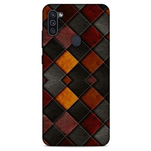 Samsung Galaxy M11 Kılıf Patchwork (1) Kılıfı Kahverengi Bordo
