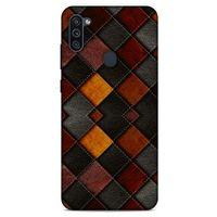 Samsung Galaxy M11 Kılıf Patchwork (1) Kılıfı Kahverengi Bordo