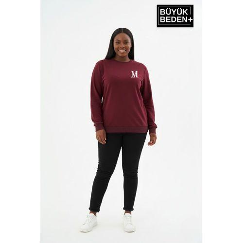 Kadın Büyük Beden M Baskılı Bisiklet Yaka ince Sweatshirt SPR26BSWK956-13