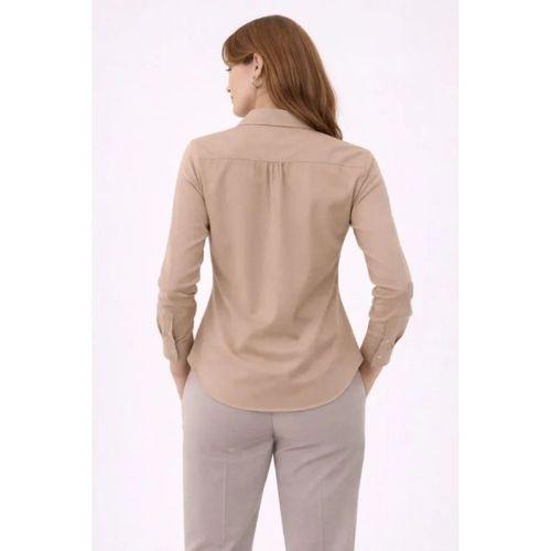 Uzun Kollu Gömlek Düğmeli Klasik Yaka Günlük Ve Ofis Şıklığına Uygun - Bej