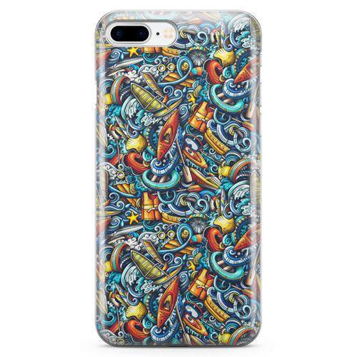 Apple iPhone 7 Plus Kılıf Deniz Sporları Doodle Arka Kapak Koruma Desenli Full Koruyucu