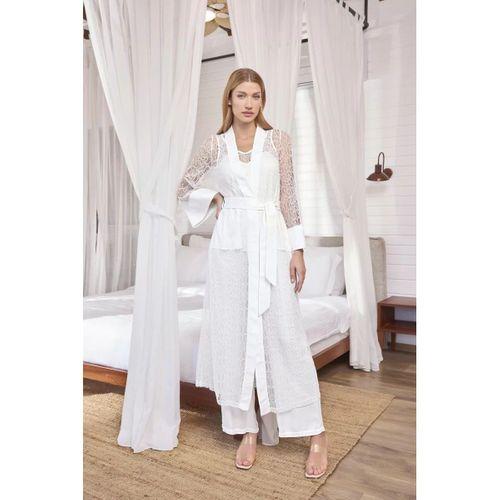 Uzun Kollu Dantelli Ve Kuşaklı Sabahlık