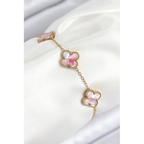 316L Çelik Sedefli Pembe Gold Renk Yonca Kadın Bileklik