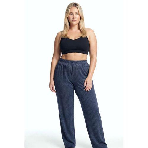 Kadın Lacivert Büyük Beden Cepli Pijama Altı Rahat Kesim Esnek Bel Günlük Ev Giyim Alt
