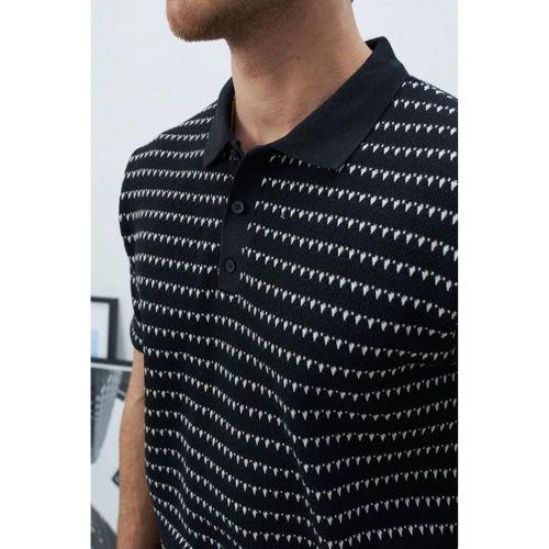Nordic Desenli Örme Kumaş Viskon Erkek T-Shirt - Siyah