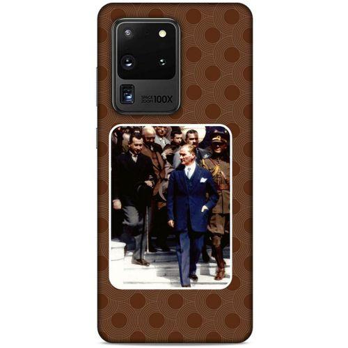 Samsung Galaxy S20 Ultra Kılıf Atatürk (23) Ultra Koruma Kılıfı Kahve Yuvarlak