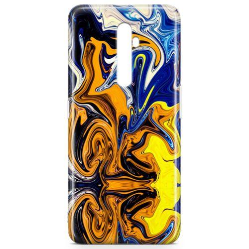 Oppo Reno2 Z 2019 Kılıf Mavi Turuncu Mermer Arka Kapak Koruma Desenli Full Koruyucu