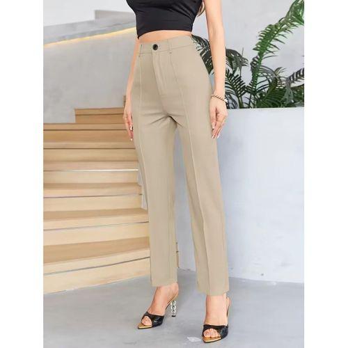 Bordo Renk Yüksek Bel Maskülen Kesim Kumaş Pantolon