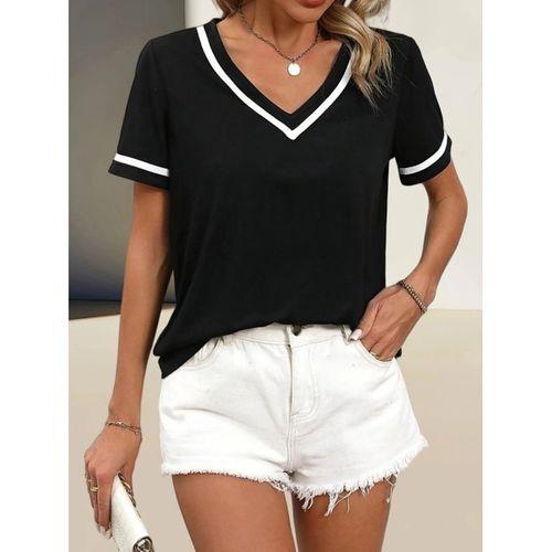 Kadın Kosa Kollu Ribanalı V Yaka Ve Kol Detaylı Viskon Bluz