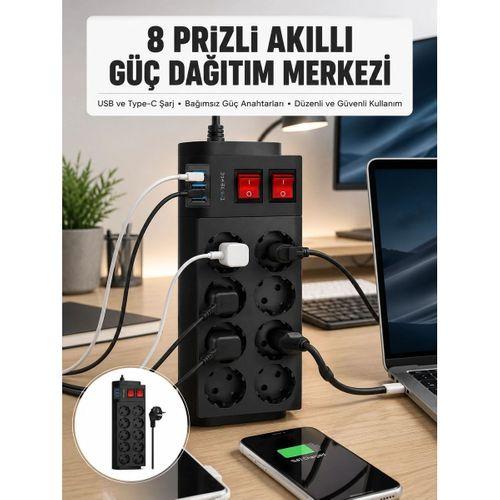 2 Metre Güçlü Çoklu Priz 8 Soket Yeni Nesil